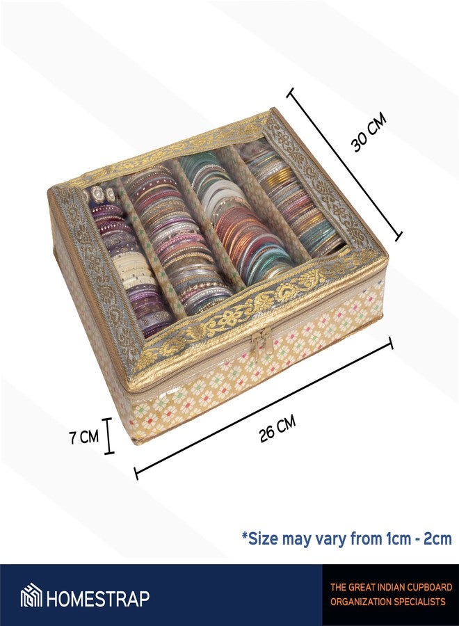HomeStrap 4 Rod Brocade Design Bangle Set Storage Box Organizer (Golden) - Image 5